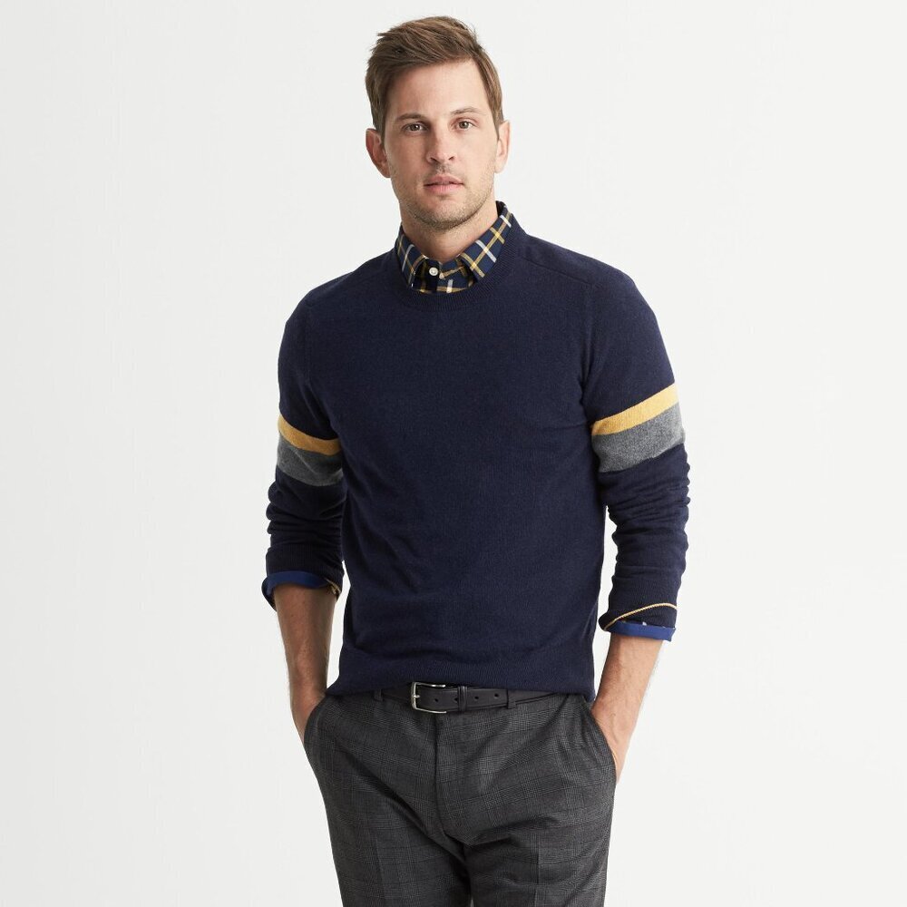 Banana Republic Men’s Merino Wool Striped-Sleeve Crewneck Sweater Size S